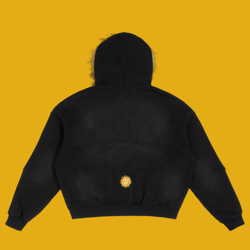 Sun Fade Boxy Detachable Fur Hoodie